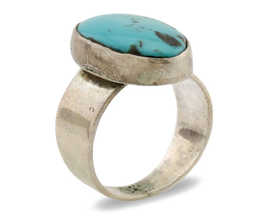 Navajo Ring .925 Silver Sleeping Beauty Turquoise Artist Signed C Montoya C.80's
