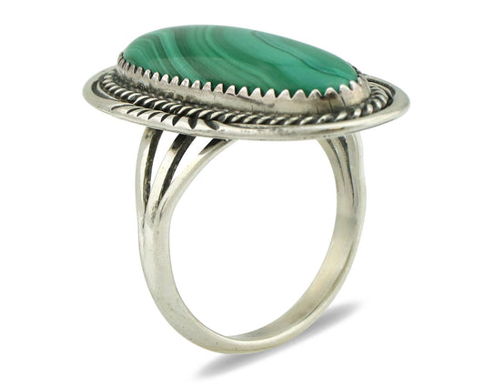 Navajo Ring 925 Silver Natural Green Malachite Signed William Denetdale C.80's
