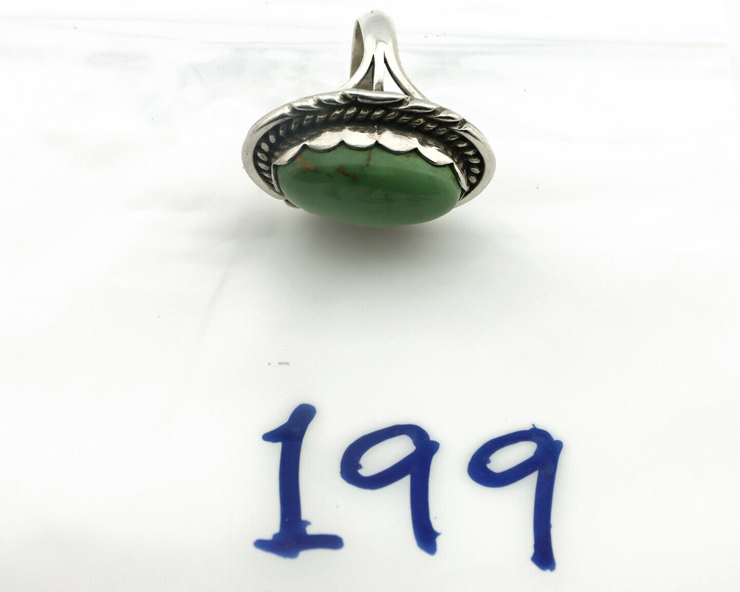 Navajo Ring .925 Silver Natural Uncolored Green Turquoise Signed Apache C.80's