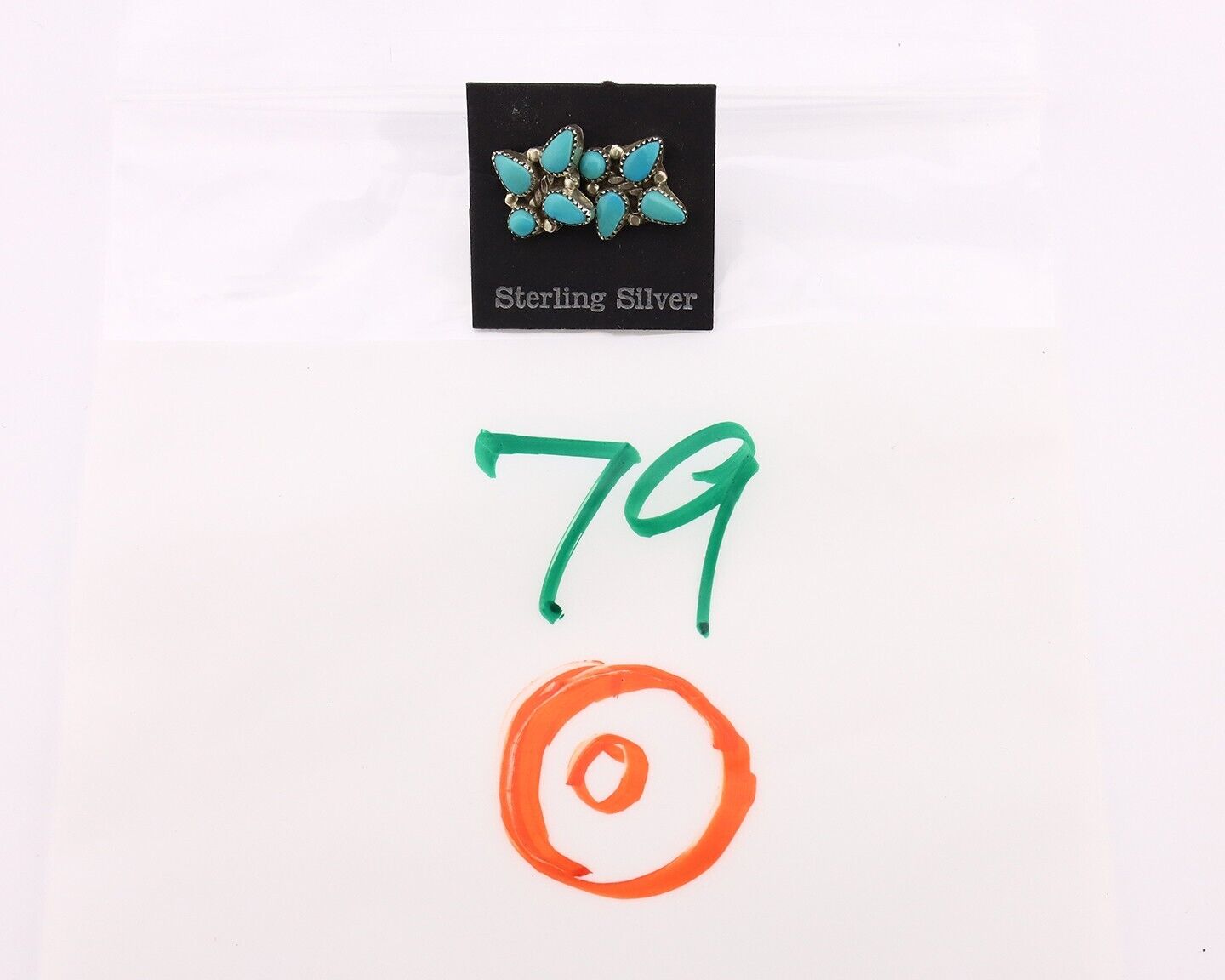 Zuni Earrings 925 Silver Sleeping Beauty Turquoise Native American Artist C.80's