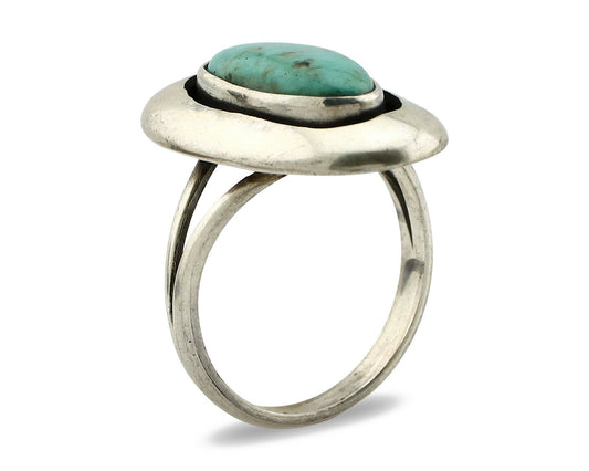 Navajo Shadow Box Ring .925 Silver Kingman Turquoise Signed M Montoya C80s