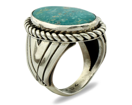 Navajo Ring .925 Silver Morenci Turquoise Artist Signed DZ C.80's
