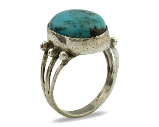Navajo Ring .925 Silver Kingman Turquoise Native American Artist C.1980's