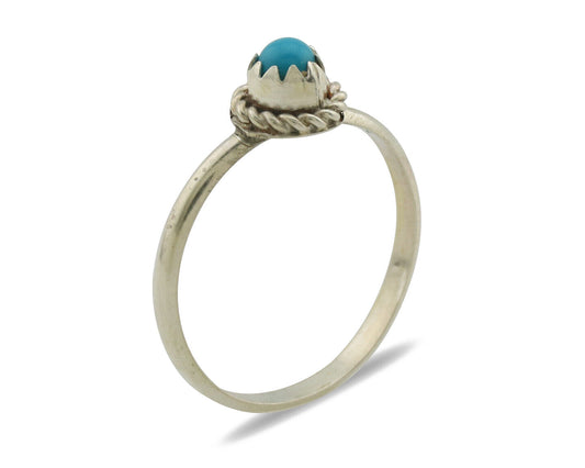 Navajo Ring .925 Silver Blue Turquoise Size 4.5 Native Artist C.1980s