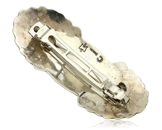 Navajo Hair Clip Barrette .925 Silver Hand Stamped Artist Signed C Montoya C80s