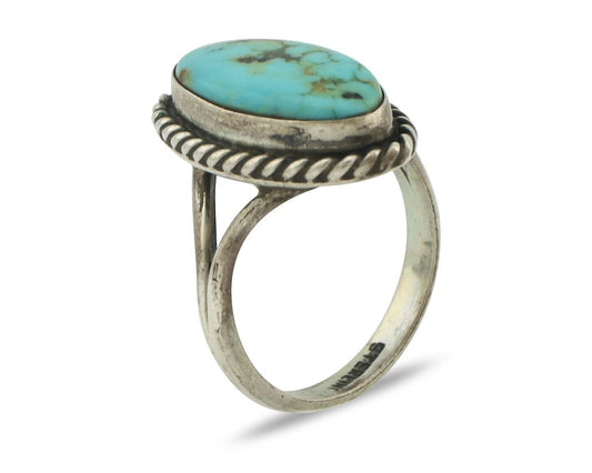 Navajo Ring .925 Silver Natural Blue Turquoise Native American Artist C.80's