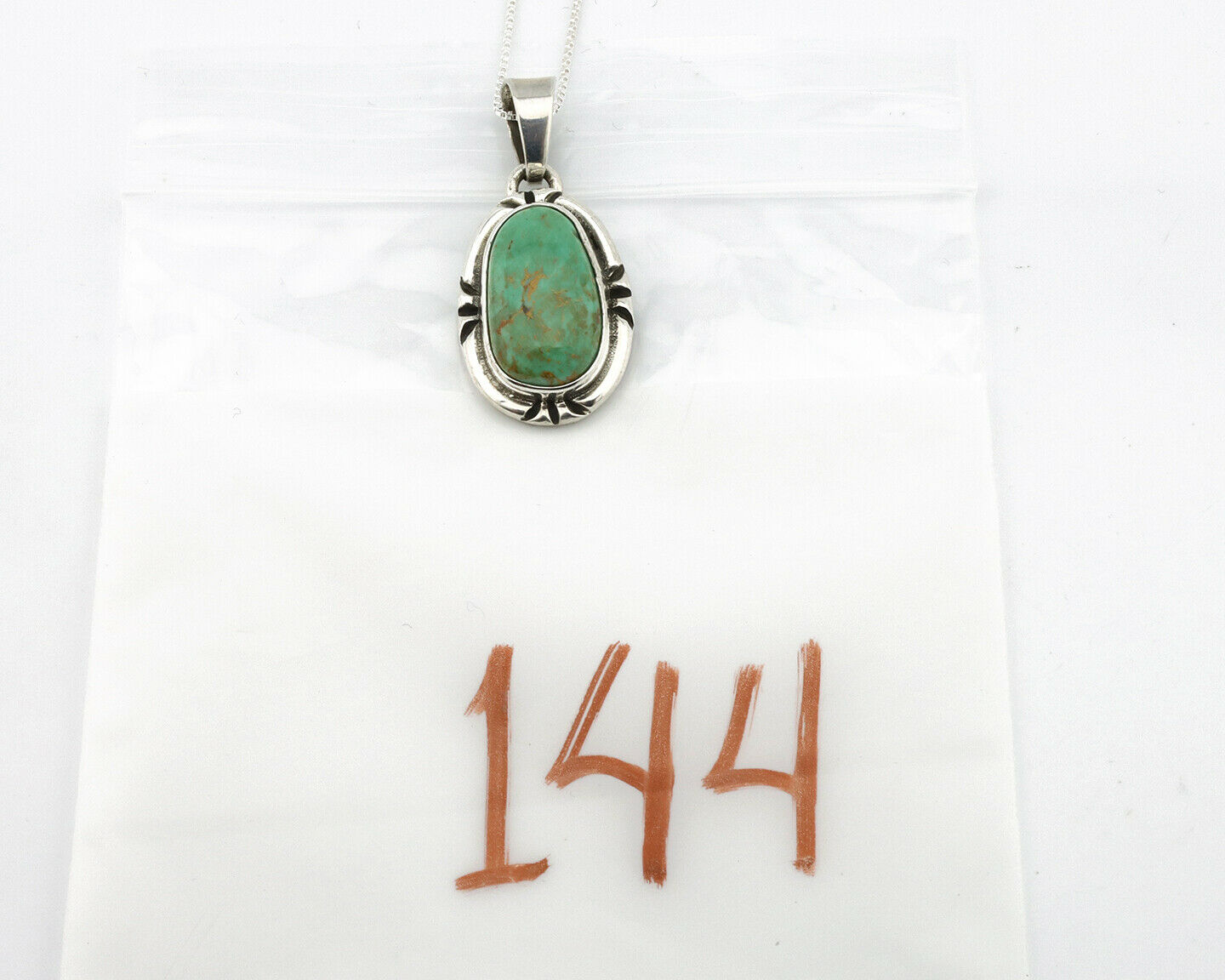 Navajo Kingman Turquoise Pendant .925 Silver Hand Stamped Signed Gecko C.80's