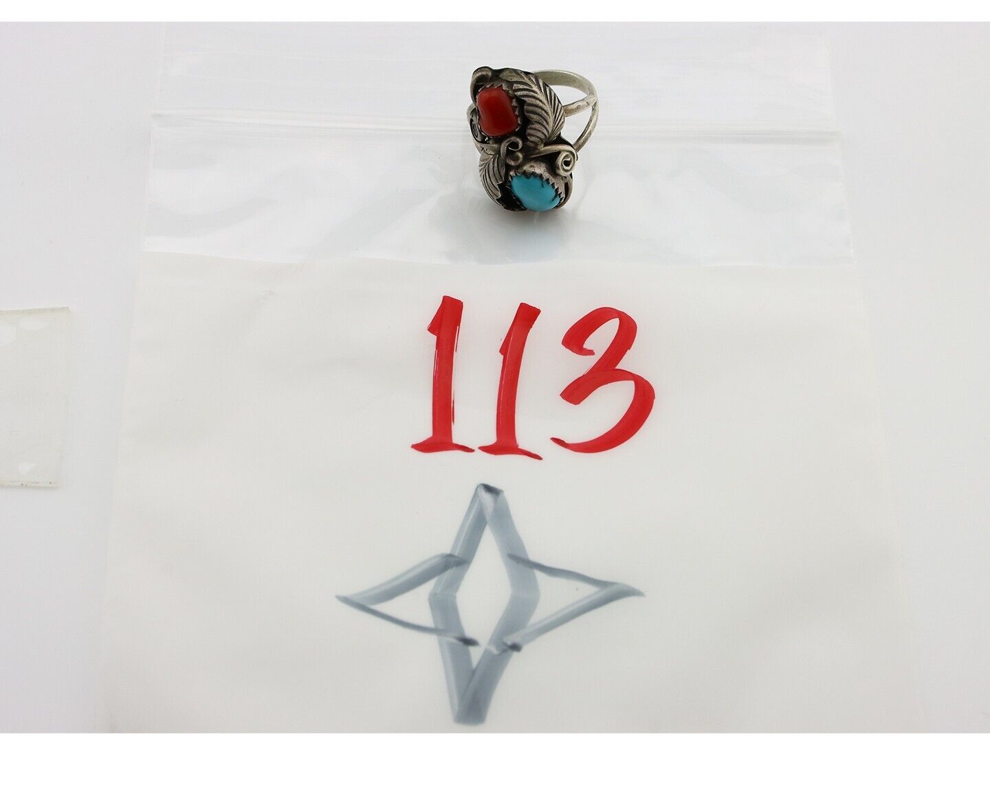 Navajo Handmade Ring 925 Silver Turquiose & Coral Native American Artist C.80's