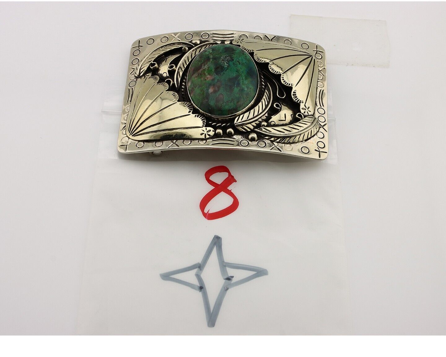 Navajo Belt Buckle .999 Nickel Handmade Hand Stamped Native American Artist C80s