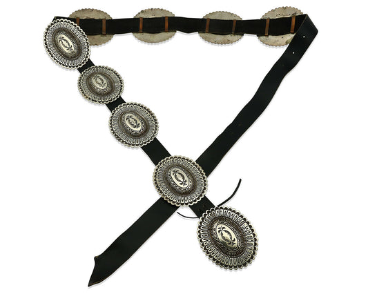 Navajo Concho Belt .925 Silver Hand Stamped Artist Signed TC C.80's