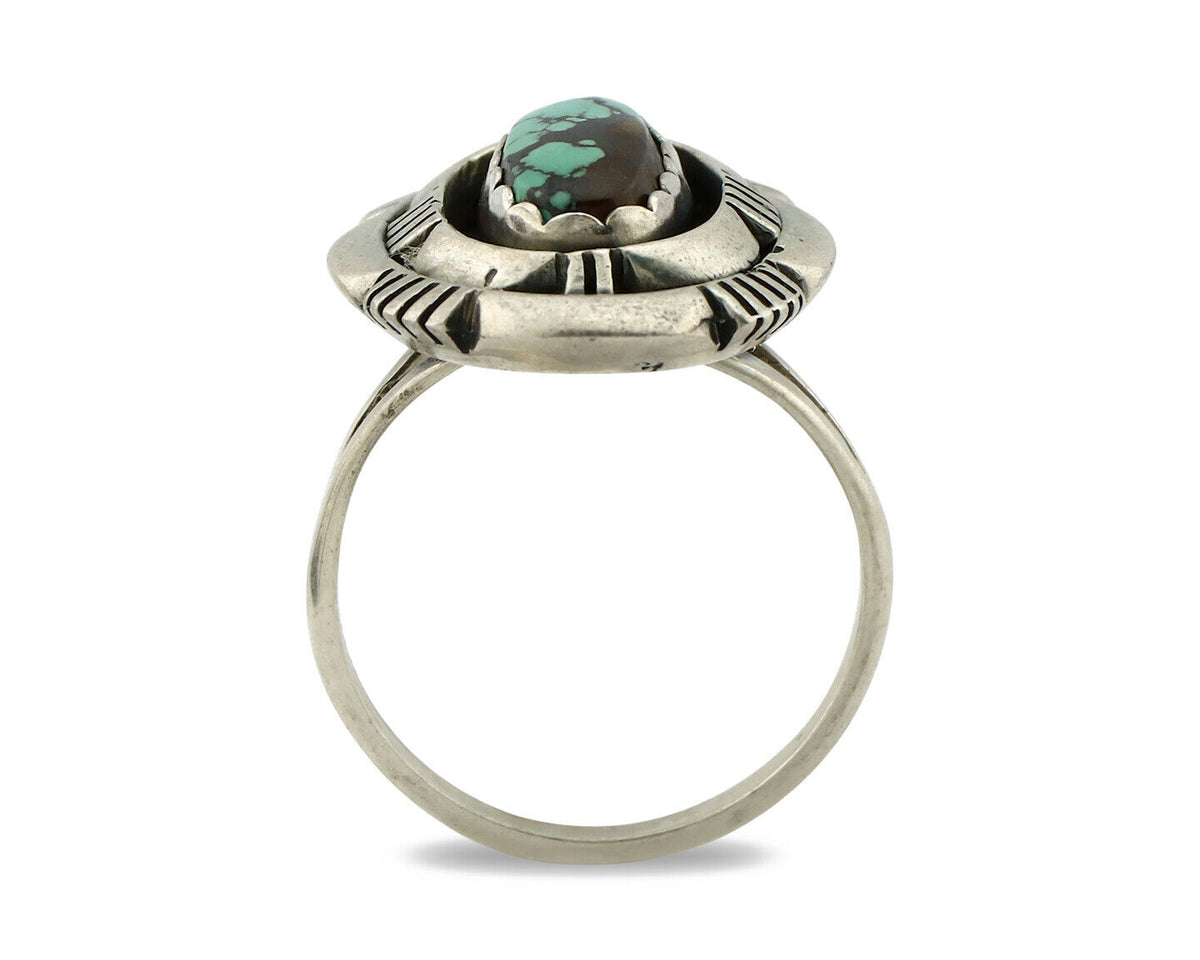 Navajo Ring .925 Silver Spiderweb Turquoise Artist Signed L. M. Nez C80s