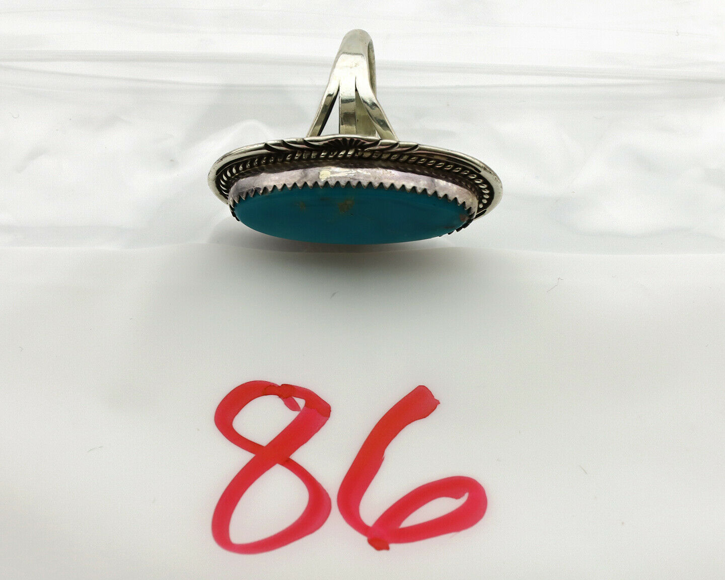 Navajo Ring .925 Silver Blue Turquoise Artist Signed M Begay C.1980's