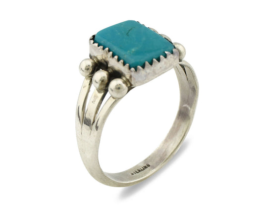 Navajo Ring .925 Silver Morenci Turquoise Native American Artist C80s