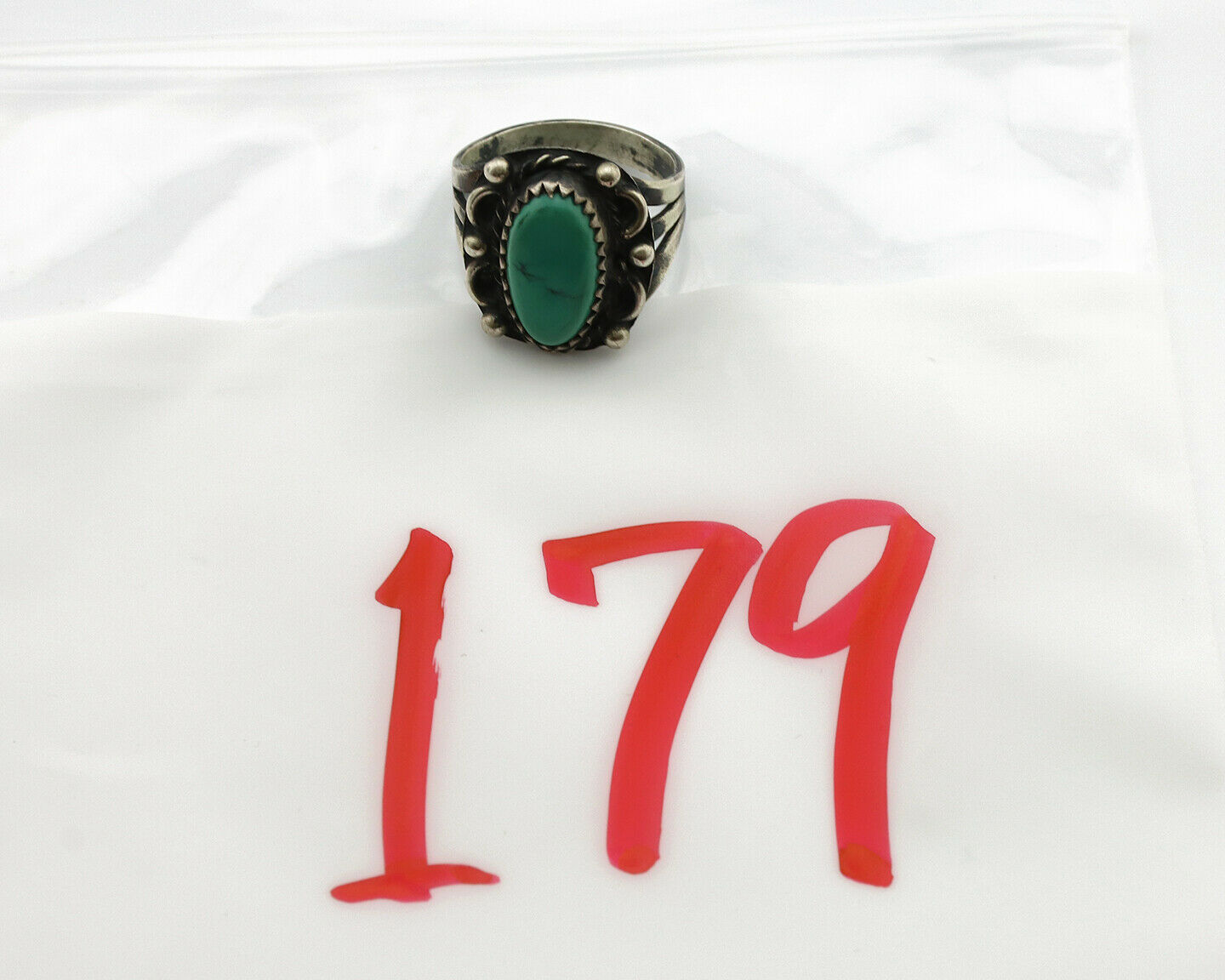 Navajo Ring .925 Silver Blue Turquoise Artist Signed F C.1980's