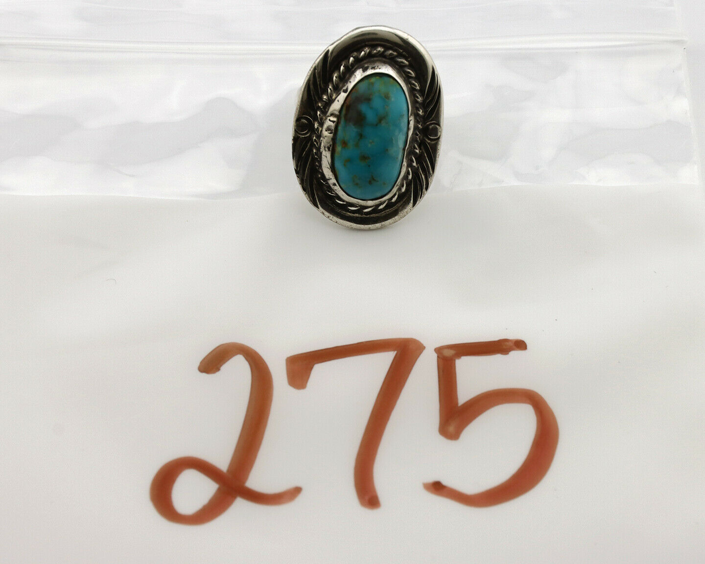 Navajo Ring .925 Silver Blue Gem Turquoise Native American Artist C.80's