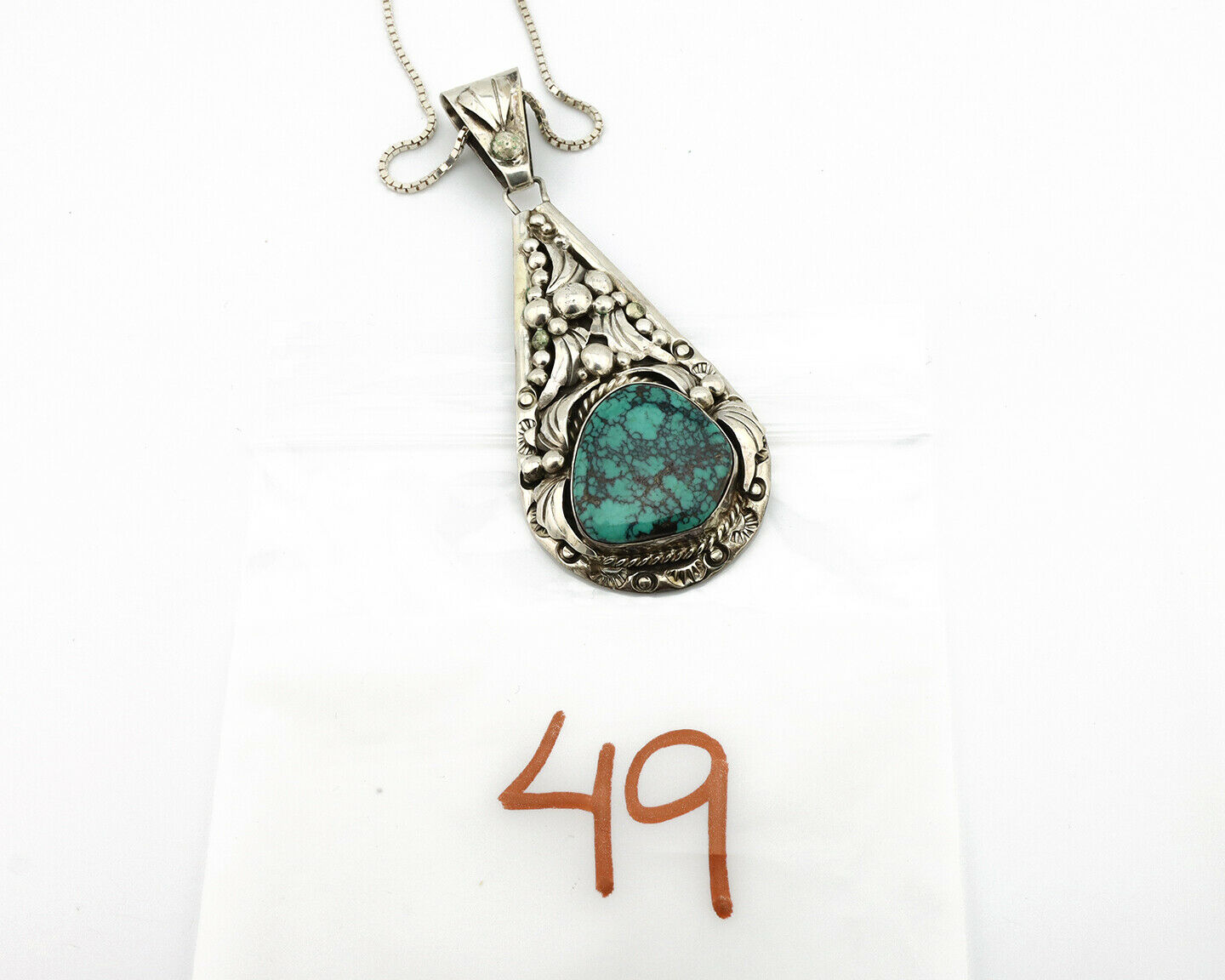 Navajo Necklace .925 Silver Spiderweb Turquoise Artist Billy Eagle C.80's