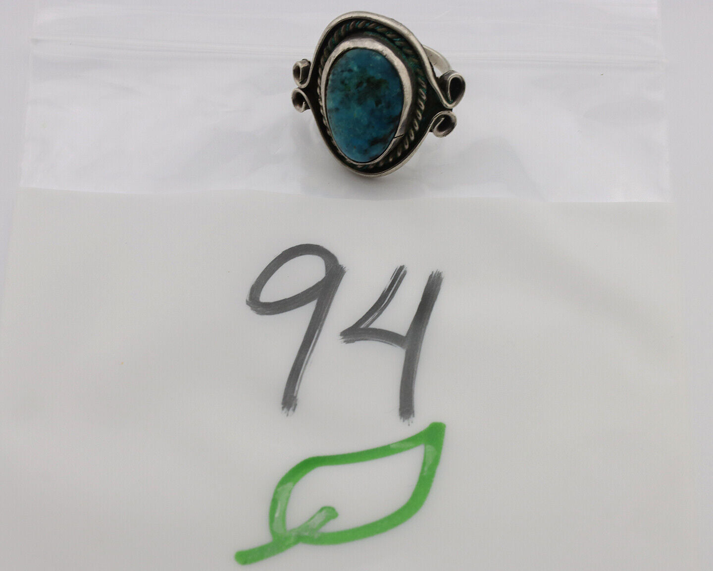 Navajo Ring .925 Silver Blue Gem Turquoise Native American Artist C.1980's