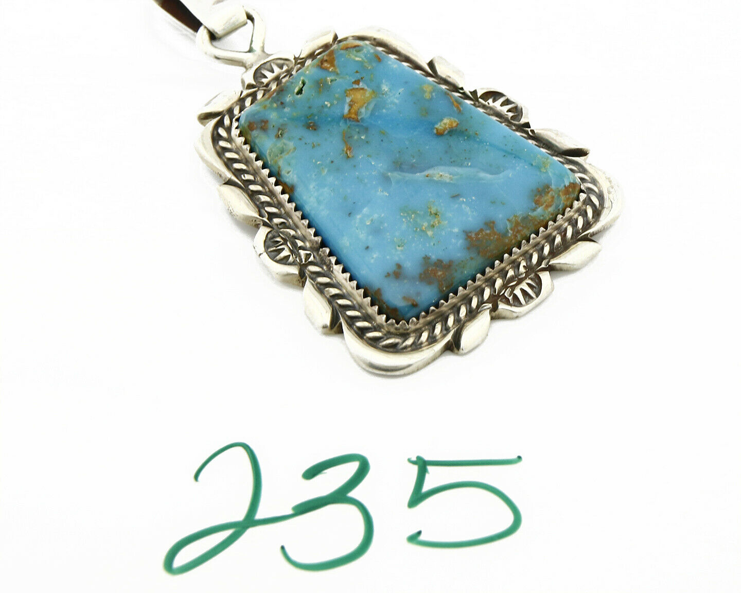 C. 1980 Navajo Artist TALHAT Natural Blue Gem Turquoise Pendant