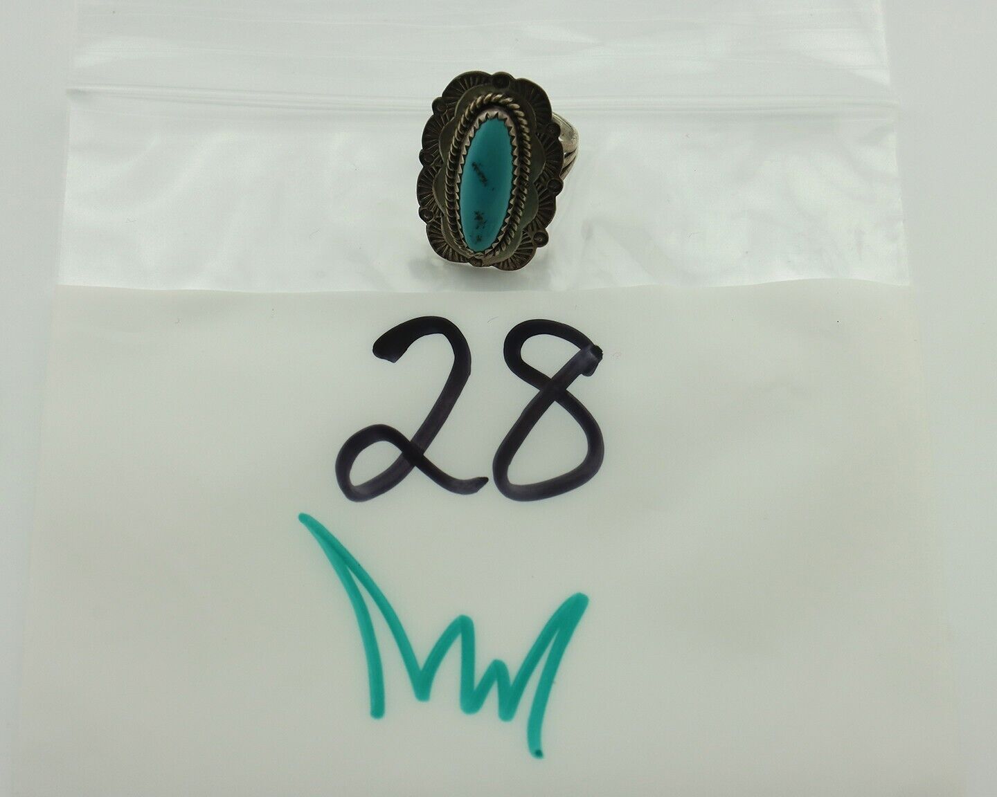 Navajo Ring 925 Silver Blue Turquoise Native American Artist C.80's