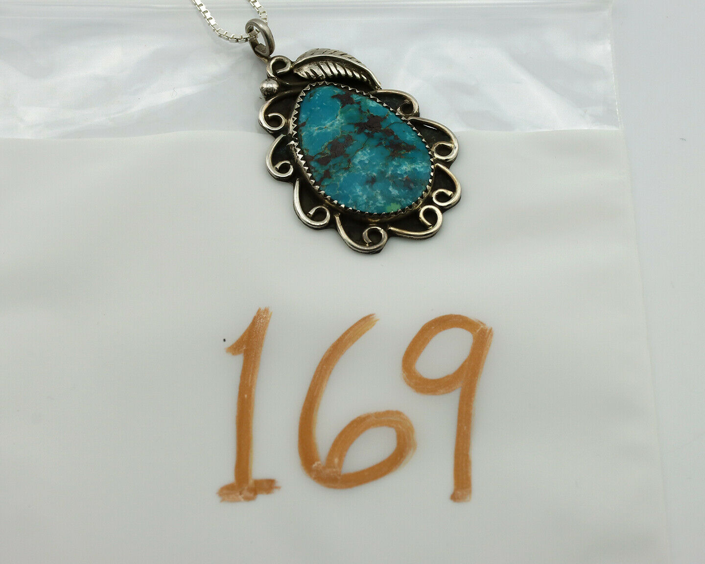 Navajo Necklace .925 Silver Nevada Turquoise Signed JR C.1980's