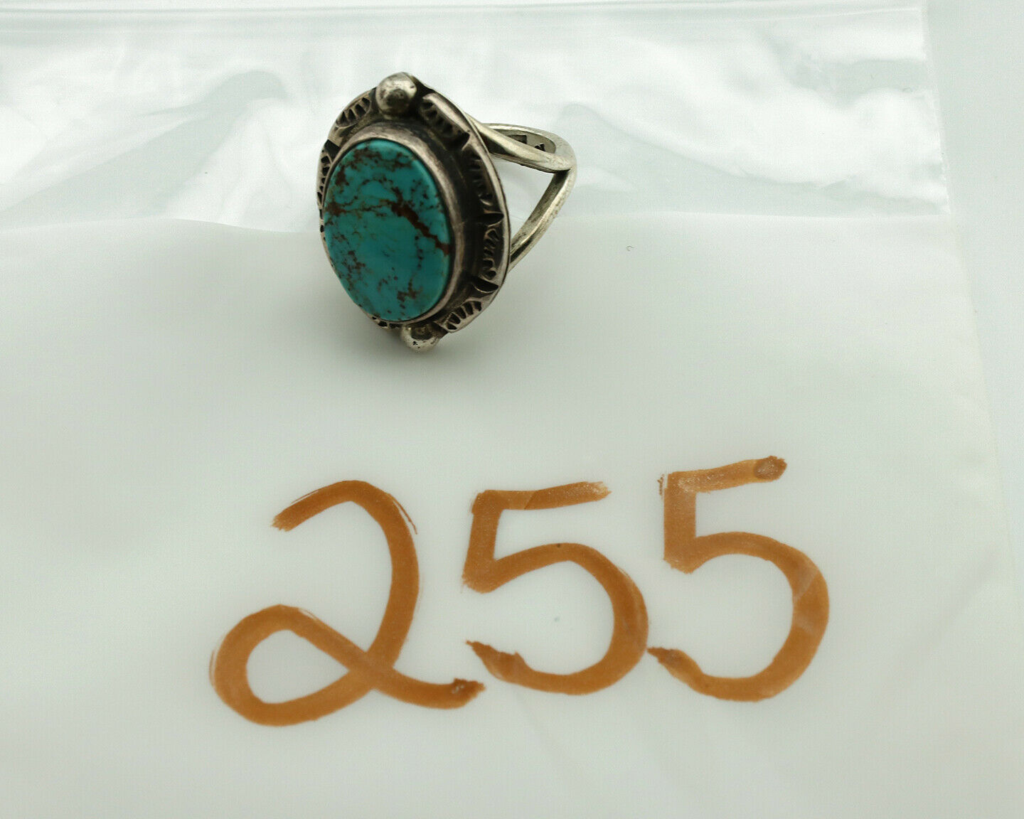 Navajo Ring .925 Silver Blue Spiderweb Turquoise Signed Gecko C.1980's