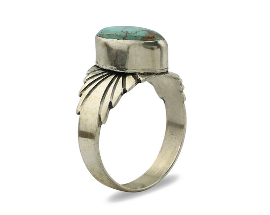 Navajo Ring .925 Silver Kingman Turquoise Artist Signed Apache C.80's