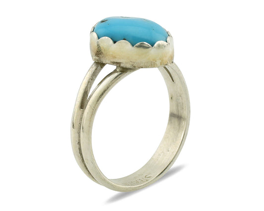 Navajo Ring .925 Silver Sleeping Beauty Turquoise Native American Artist C.1980s