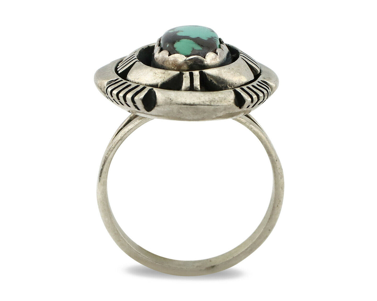 Navajo Ring .925 Silver Spiderweb Turquoise Artist Signed L. M. Nez C80s