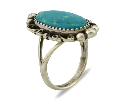 Navajo Ring .925 Silver Blue Turquoise Native American Artist C.80's