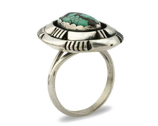 Navajo Ring .925 Silver Spiderweb Turquoise Artist Signed L. M. Nez C80s