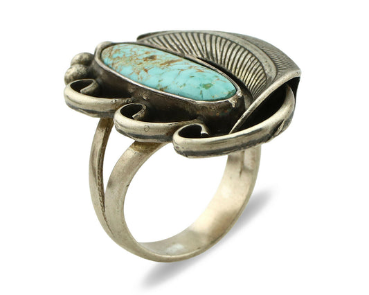 Navajo Ring .925 Silver Blue Turquoise Native American Artist C.80's