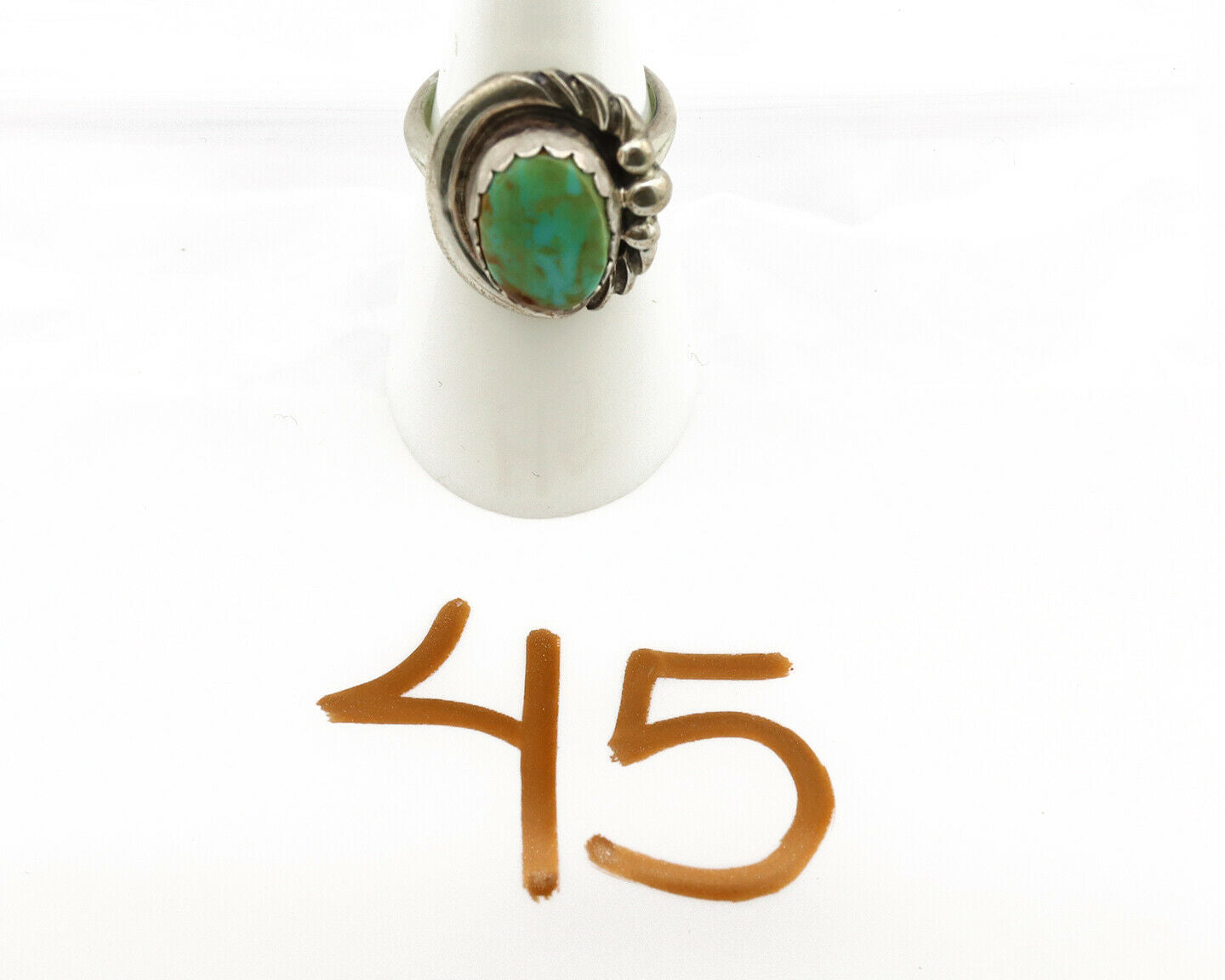 Navajo Ring .925 Silver Kingman Turquoise Native American Artist C.1980's
