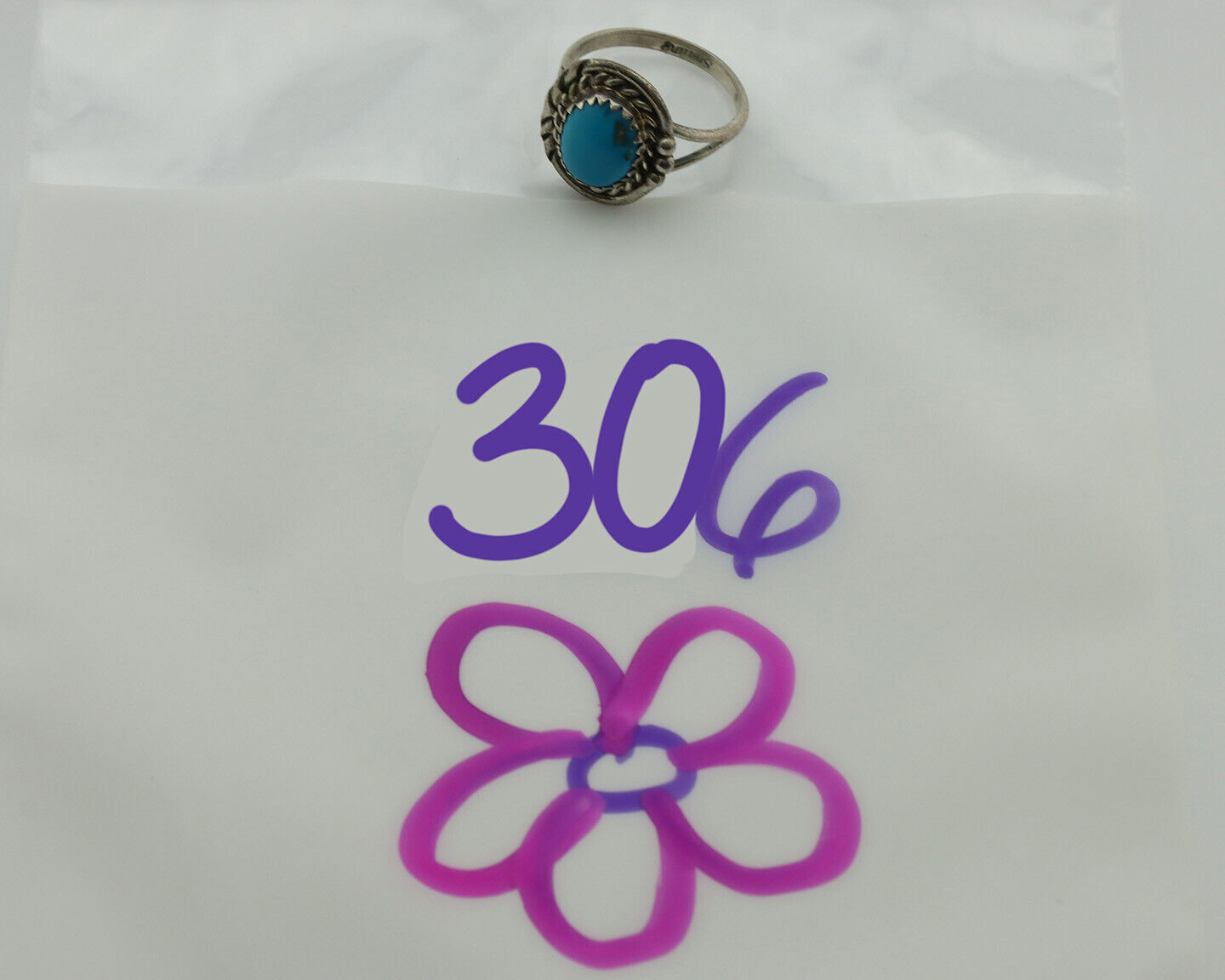 Navajo Ring .925 Silver Sleeping Beauty Turquoise Native Artist C.80's