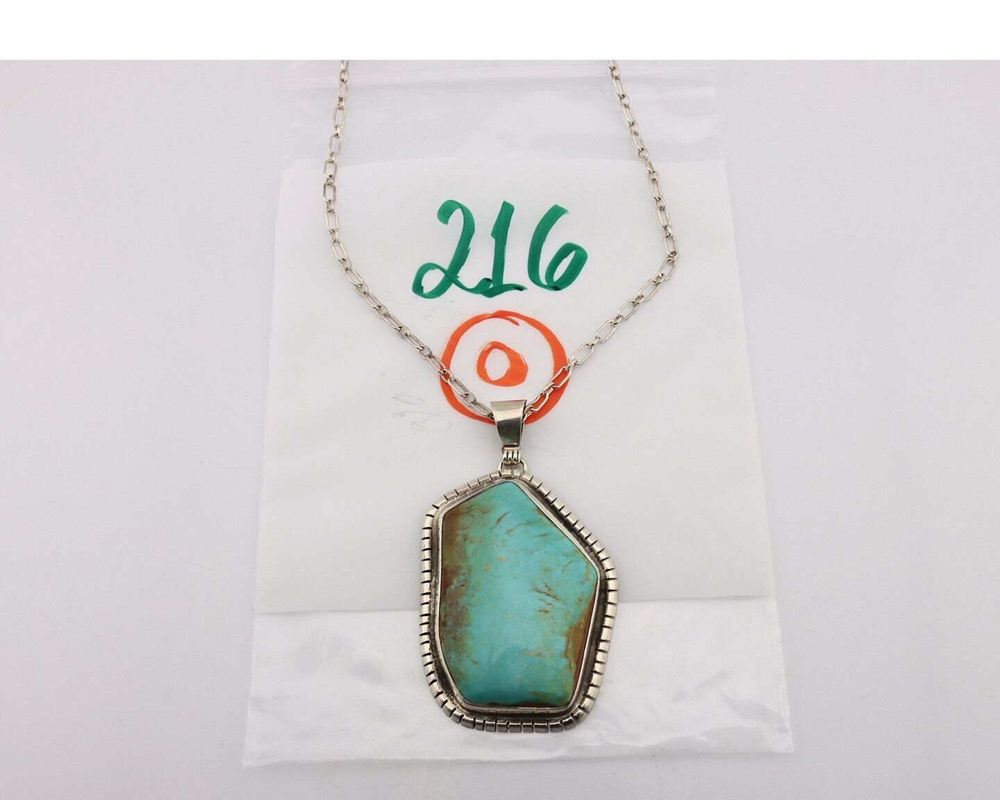 Navajo Necklace 925 Silver Natural Whole Slab Turquoise Signed Pictograph C.80's