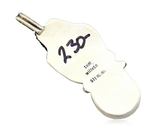 Navajo Pendant .925 Silver Kingman Turquoise Signed Artist Tom Willeto C.80's