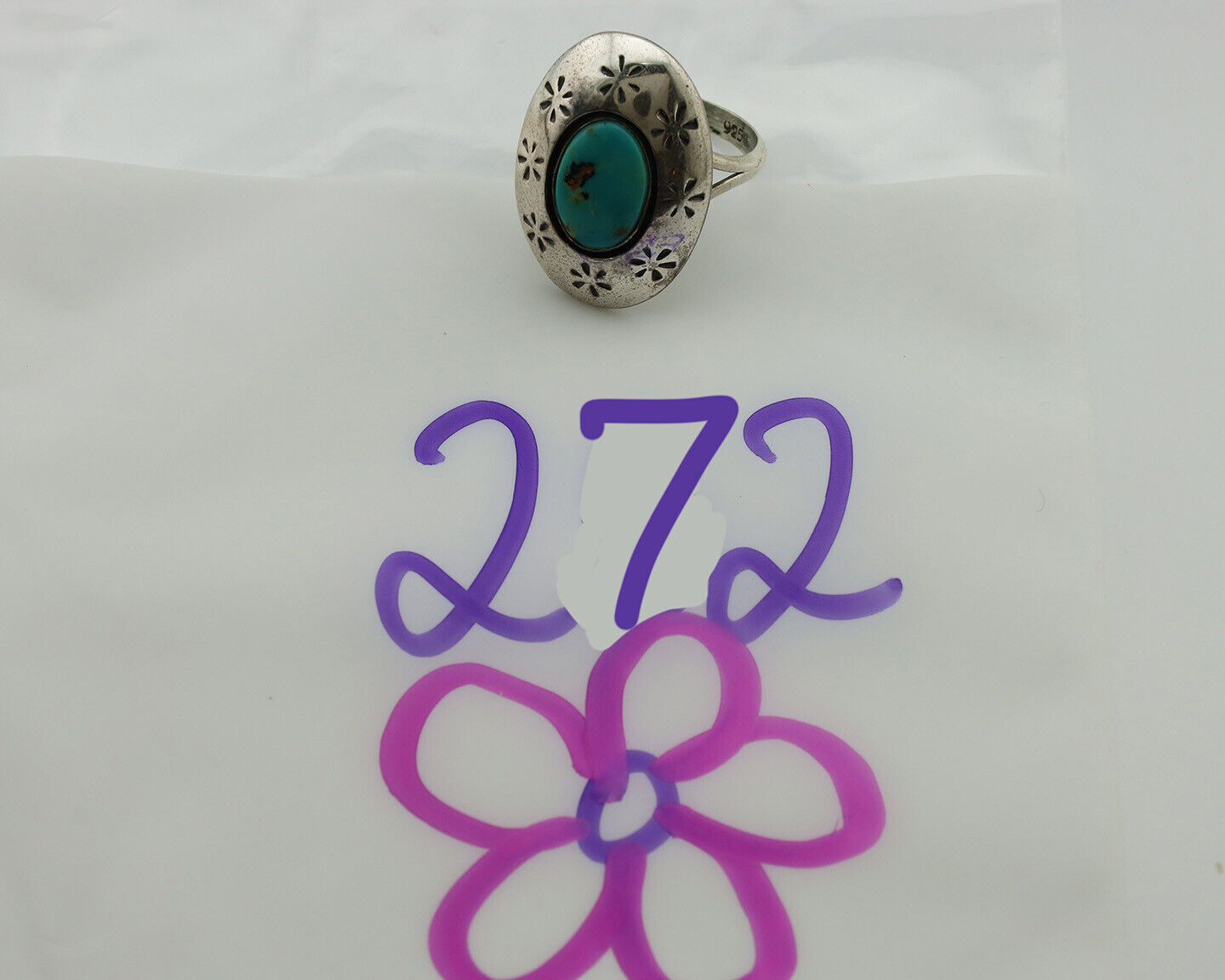 Navajo Ring .925 Silver Natural Blue Turquoise Native American Artist C.1980's