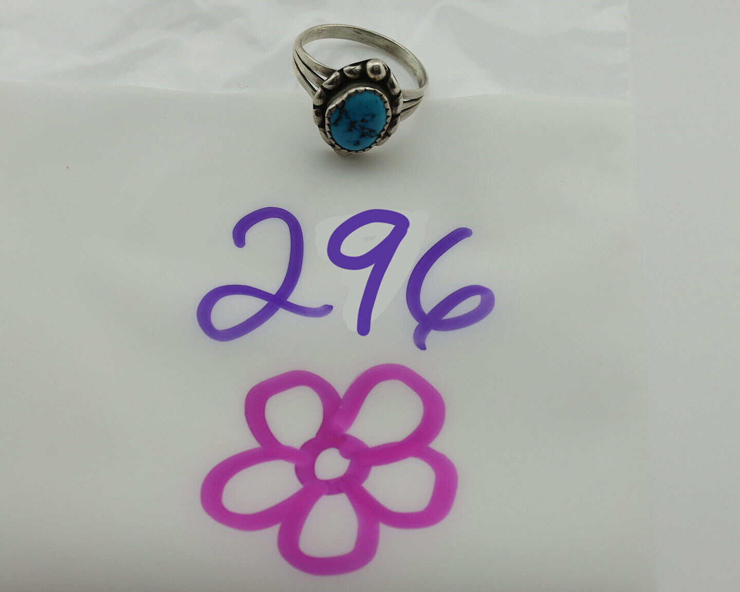 Navajo Ring .925 Silver Sleeping Beauty Turquoise Signed Sylvia Chee C.80's