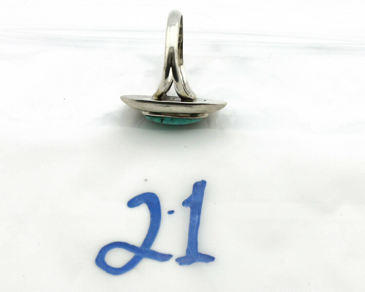 Navajo Shadow Box Ring .925 Silver Kingman Turquoise Signed M Montoya C80s