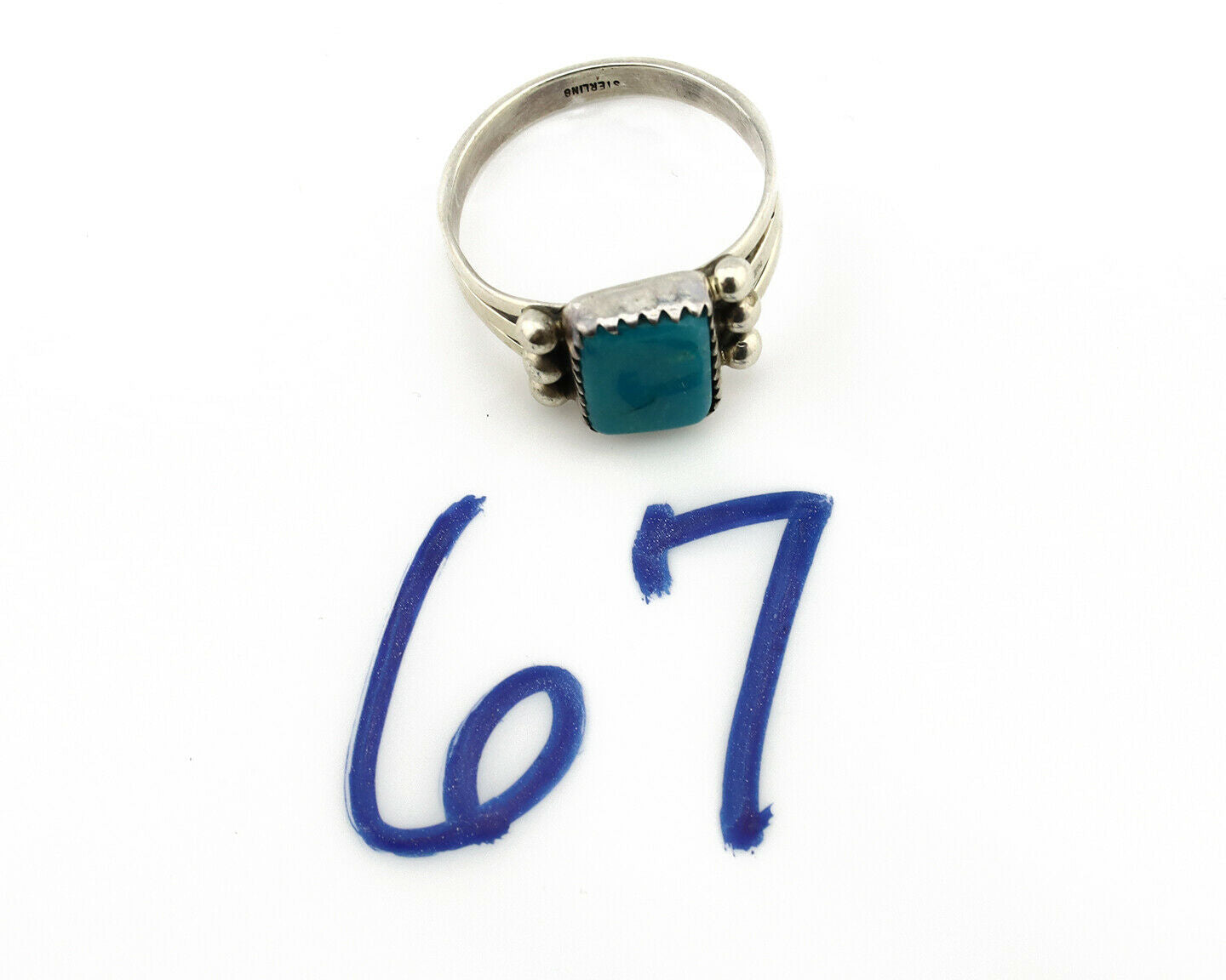 Navajo Ring .925 Silver Morenci Turquoise Native American Artist C80s