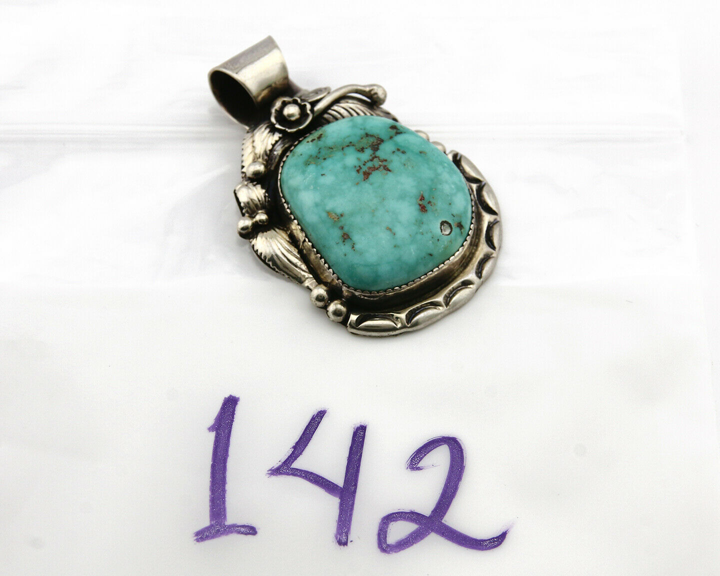 Navajo Pendant .925 Silver Kingman Turquoise Signed Artist Tom Willeto C.80's