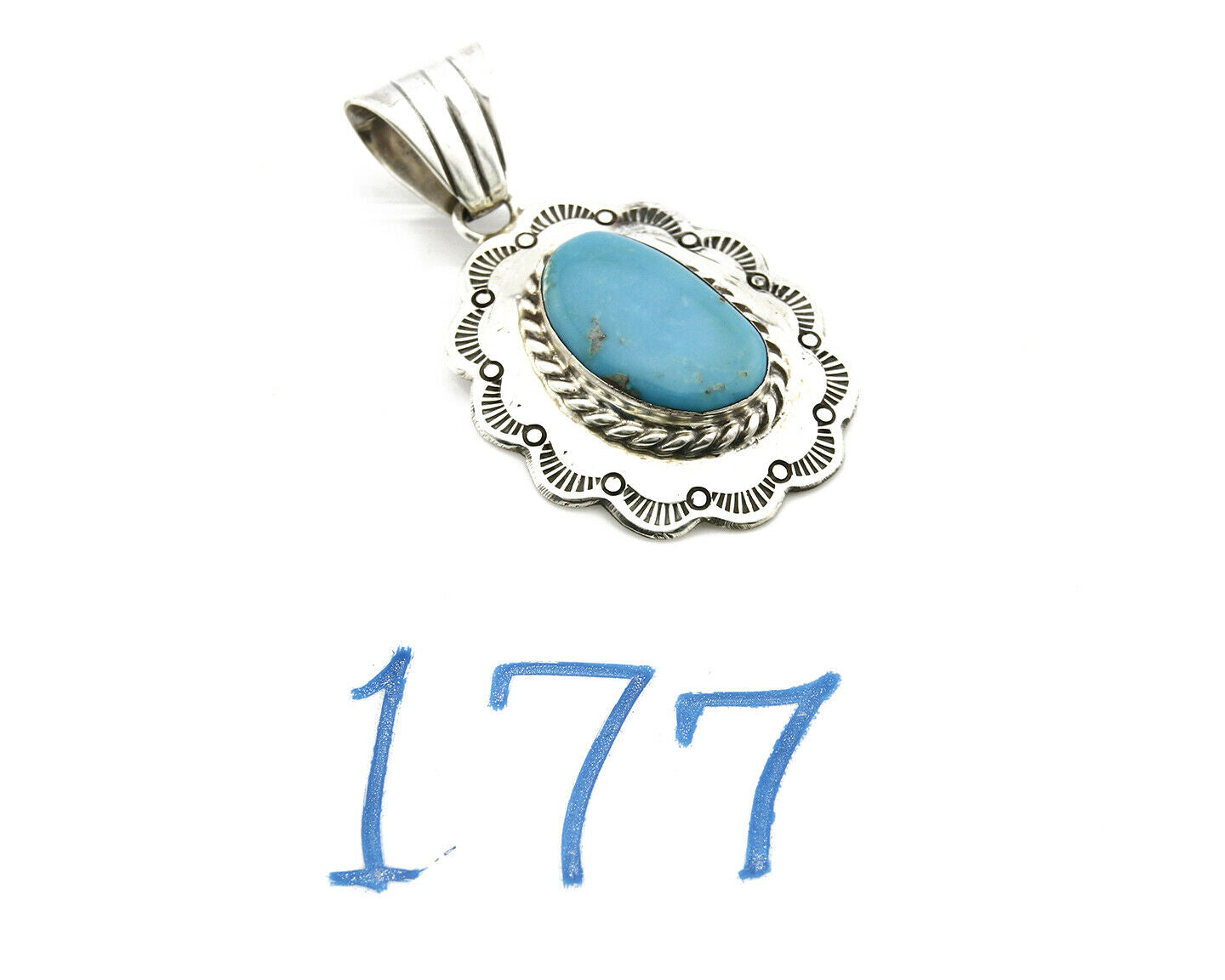 Navajo Pendant .925 Silver Kingman Turquoise Signed Artist FT C.80's