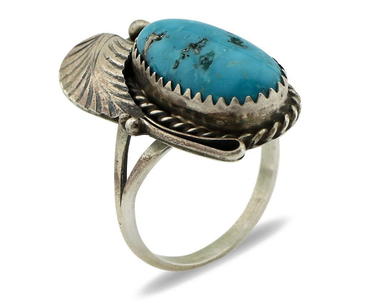 Navajo Ring 925 Silver Natural Morenci Turquoise Artist Signed Justin Morris