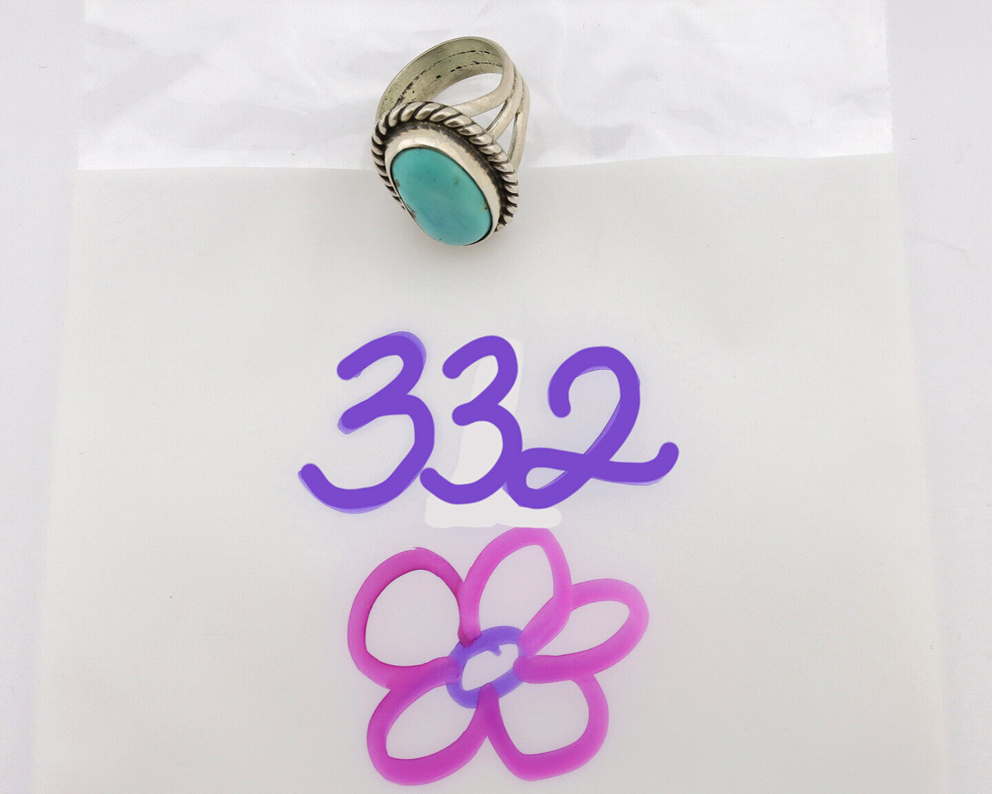 Navajo Ring .925 Silver Natural Kingman Turquoise Native American Artist C.80's
