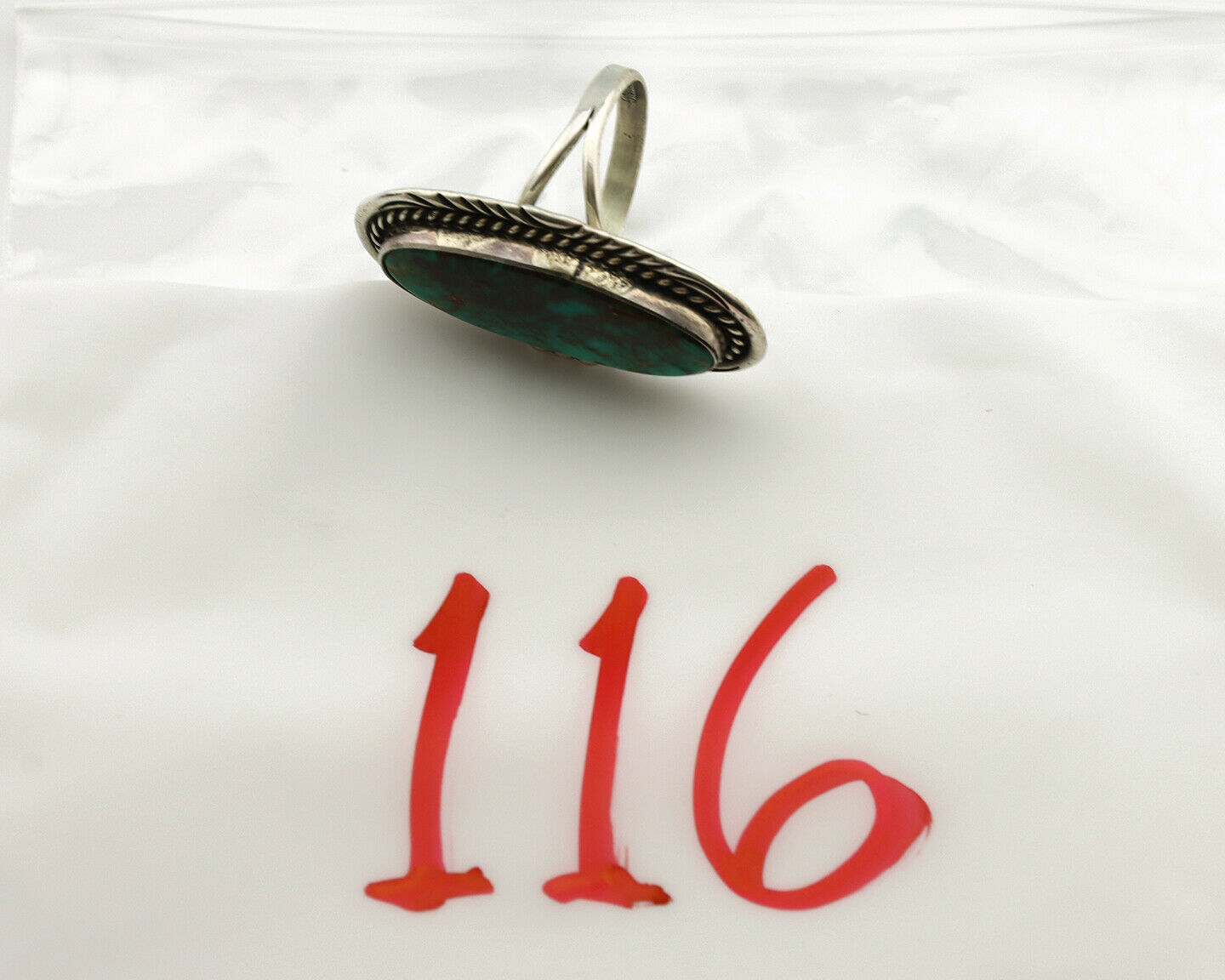 Navajo Ring .925 Silver Kingman Turquoise Native American Artist C.1980's