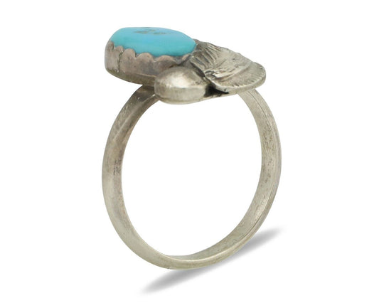 Zuni Ring 925 Silver Natural Mined Blue Turquoise Artist Signed Simplicio C.80's