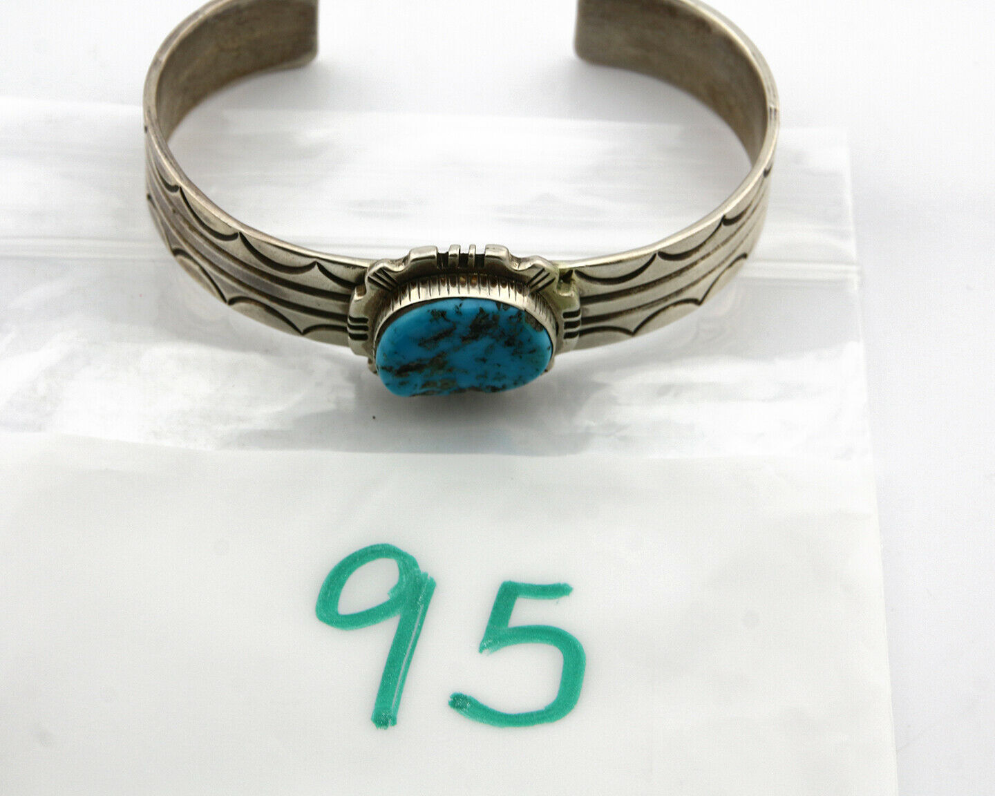 Navajo Bracelet .925 Silver Sleeping Beauty Turquoise Signed AA C.80's