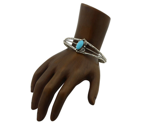 Navajo Bracelet 925 Silver Blue Turquoise Native American Artist Signed C.80's