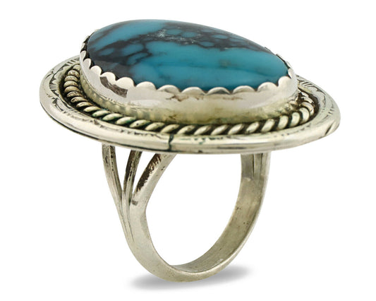 Navajo Ring .925 Silver Blue Spiderweb Turquoise Native American C.80's