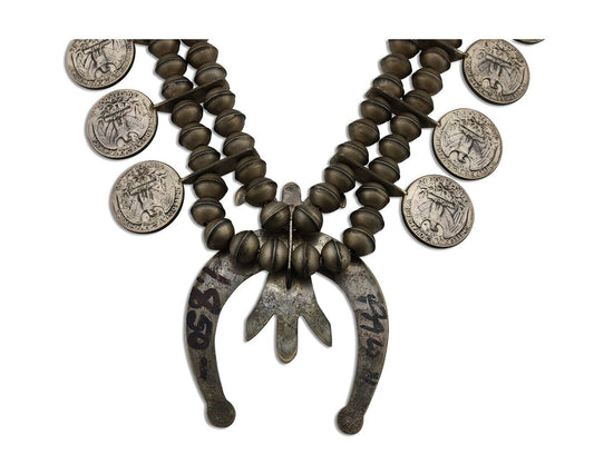 Navajo Coin Quarter Necklace 925 Silver Hand Stamped Native American Artist C80s