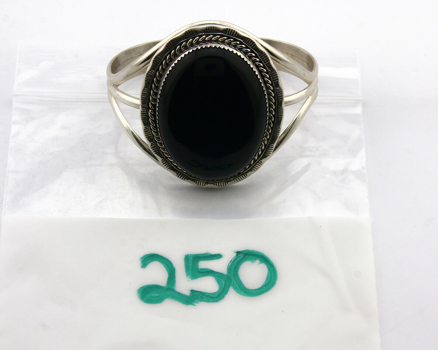 Navajo Bracelet .925 Silver Artist Signed PM Black Onyx C.80's